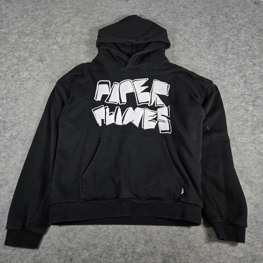 Paper Planes Mens Black Graphic Streetwear Pullover Hoodie Medium